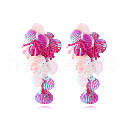 Flower Alloy Glass Seed Beaded Dangle Stud Earrings FS-WGCF6D7-02-1