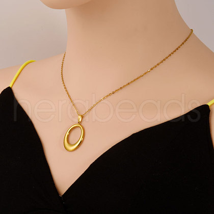 Stainless Steel Hollow Oval Pendant Necklaces for Women EJ0171-2-1