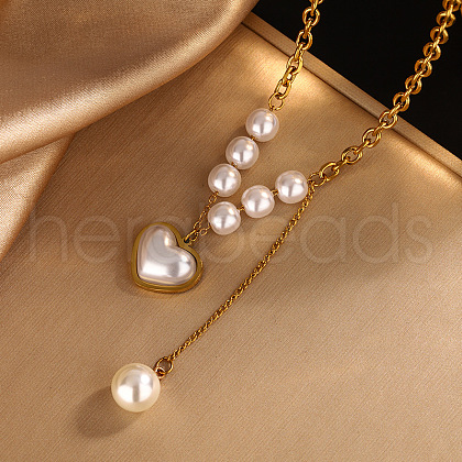 Heart 304 Stainless Steel & Plastic Imitation Pearl Pendant Necklaces for Women FS-WGD716F-01-1
