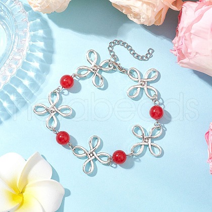 Alloy Natural Malaysia Jade Link Bracelets for Women BJEW-JB11684-05-1