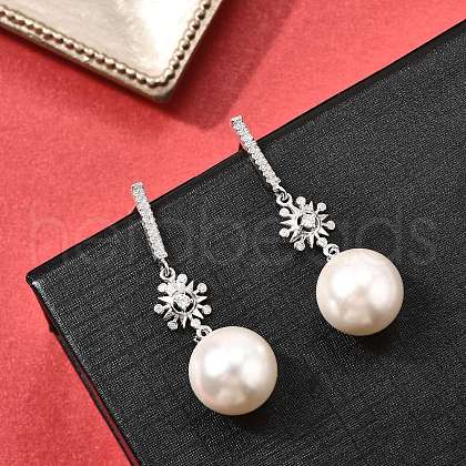 925 Sterling Silver Clear Cubic Zirconia Sun with Round Dangle Stud Earrings EJEW-L300-04P-1