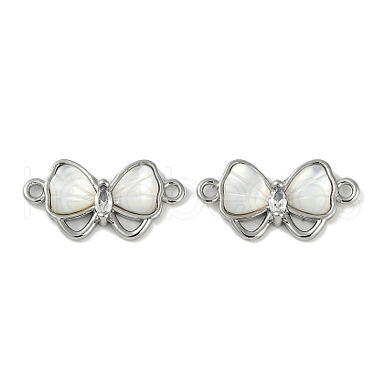 Brass Clear Cubic Zirconia Pave Natural Shell Bowknot Connector Charms KK-P283-06P-1