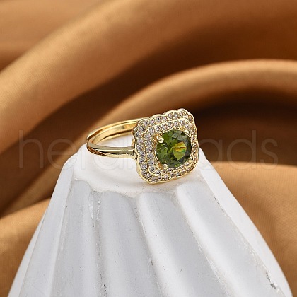 Mother's Day Rings Adjustable Rack Plating Brass Micro Pave Cubic Zirconia Finger Rings for Women RJEW-M028-45G-1
