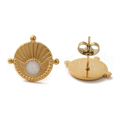 Ion Plating(IP) 304 Stainless Steel Flat Round Stud Earrings EJEW-C114-02G-1