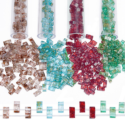 CREATCABIN 400Pcs 4 Colors 2-Hole Transparent Glass Seed Beads SEED-CN0001-21-1