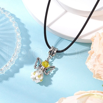 Angel Glass Sead Beaded Pendant Necklaces NJEW-MZ00094-01-1