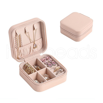 Square PU Leather Jewelry Set Organizer Zipper Box PW-WG43091-02-1