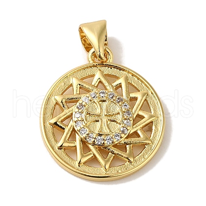 Rack Plating Brass Micro Pave Clear Cubic Zirconia Pendants KK-P267-06G-1