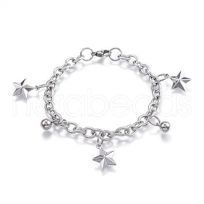 Tarnish Resistant 304 Stainless Steel Charm Bracelets BJEW-G544-28P-1
