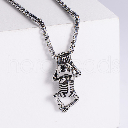 Cool Stainless Steel Skeleton Pendant Necklaces for Fashionable Men II0568-1-1
