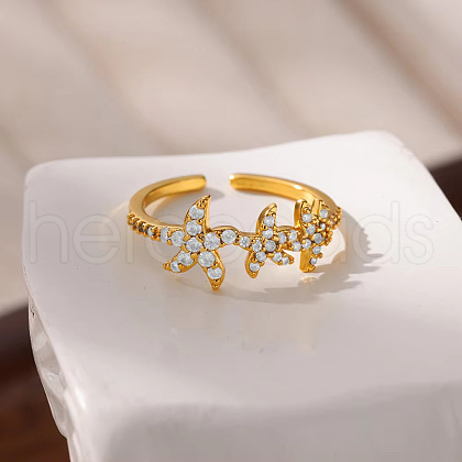 Brass Micro Pave Cubic Zirconia Cuff Rings for Women FS-WGE5B0B-02-1