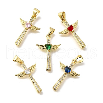 Brass Micro Pave Cubic Zirconia Pendants KK-Q066-40G-1