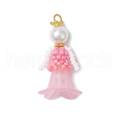 Glass Seed Beaded Flower Figurine Pendants PALLOY-MZ00686-03-1
