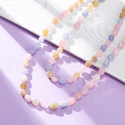Macaron Color Natural Dyed Malaysia Jade Tumble Stone Nuggets Beaded Long Necklaces for Women NJEW-F340-A01-1