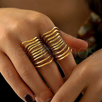 304 Stainless Steel Hollow Multilayer Finger Rings for Women RJEW-Z086-03G-1