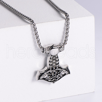 Punk Hip-hop Stainless Steel Meteor Hammer Double Dragon Pendant Vintage Necklaces KX7035-1-1