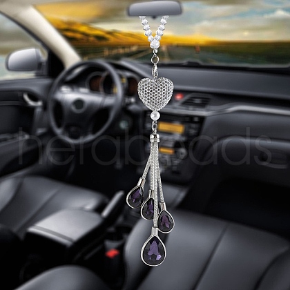 Alloy Heart with Rhinestone Teardrop Tassel Pendant Decorations AUTO-PW0001-16F-1