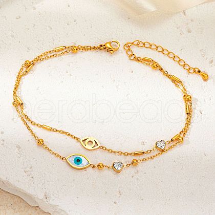 304 Stainless Steel Crystal Rhinestone & Natural Shell Double Layer Anklets FS-WG0DDF9-05-1