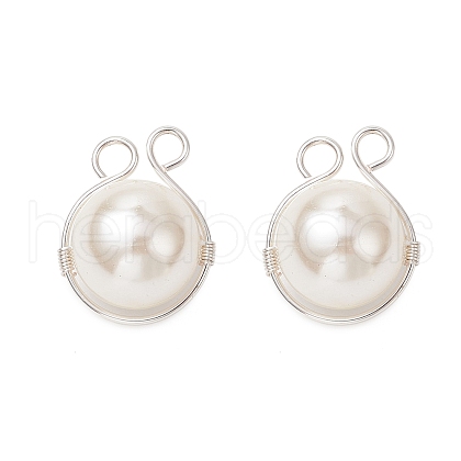Shell Pearl Copper Wire Wrapped Round Pendants PALLOY-JF03607-02-1