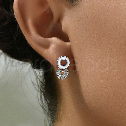 Elegant S925 Sterling Silver Clear Cubic Zirconia Flat Round Dangle Stud Earrings NS7636-1