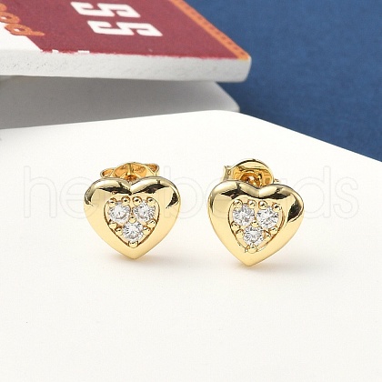 Brass Micro Pave Clear Cubic Zirconia Stud Earrings EJEW-D323-06G-1