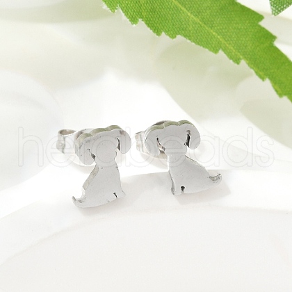 Tarnish Resistant 304 Stainless Steel Puppy Stud Earrings X-EJEW-F227-05P-1
