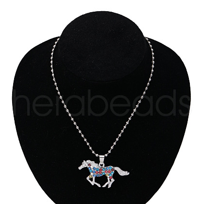 Alloy Colorful Rhinestone Horse Pendant Necklaces for Kid FS-WG0E39F-03-1