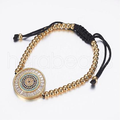 Adjustable Brass Braided Beaded Bracelets BJEW-G528-06G-1