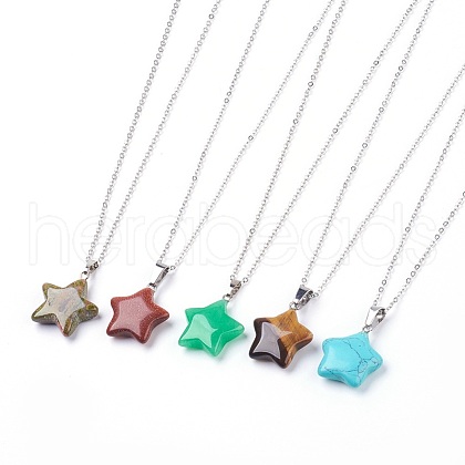 Natural & Synthetic Gemstone Pendant Necklaces NJEW-JN02159-1