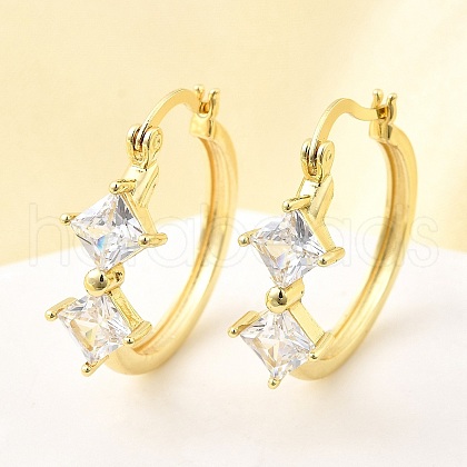 Rhombus Brass Micro Pave Clear Cubic Zirconia Hoop Earrings EJEW-Z121-07G-1