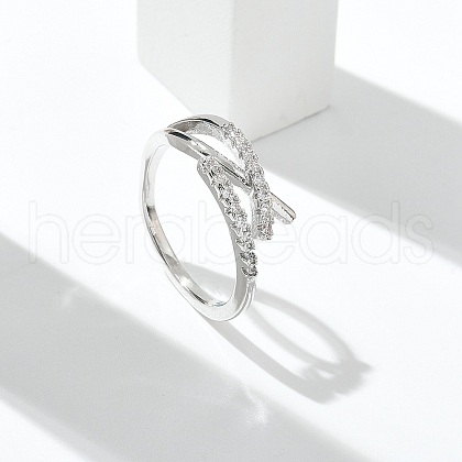 Letter X Shaped Clear Cubic Zirconia Cuff Rings RJEW-G337-09P-1