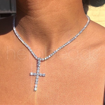 Cross Alloy with Crystal Rhinestone Pendant Necklaces WGAF0E8-05-1