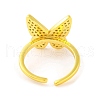 Butterfly Brass Micro Pave Clear Cubic Zirconia Open Cuff Rings for Women RJEW-U003-09G-3