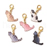 5Pcs 5 Colors Cat Shapes Alloy Enamel Pendant Decorations HJEW-JM03029-2