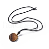 Natural Tiger Eye Flat Round with Hexagon Pendant Necklace with Nylon Cord for Women NJEW-P274-05-01-2