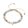 Natural Flower Amazonite Round Beaded Braided Bead Bracelets BJEW-JB10692-01-1