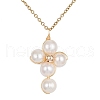 Grade A Natural Pearl Beaded Cross Pendant Necklace for Women NJEW-JN04414-1