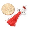 Glass Pearl Round Beaded with Polycotton Tassel Big Pendants PALLOY-MZ00612-04-4