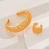 Vintage Alloy Hollow Carved Flower Cuff Bangles & Rings Sets for Women Wedding HJ5004-1