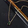 304 Stainless Steel Fern Green Rhinestone Rectangle Pendant Cable Chain Necklaces NJEW-U026-01G-1