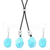 Alloy & Synthetic Turquoise & Imitation Leather Cord Pendant Necklaces & Dangle Earrings Sets FS-WG3CE4D-03-2