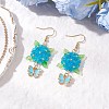 304 Stainless Steel Flower with Butterfly Dangle Earrings EJEW-MZ00455-4
