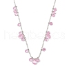 304 Stainless Steel Cubic Zirconia Teardrop & Flat Round Bib Ball Chain Necklaces for Women NJEW-F328-11P-08-1