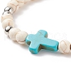 Synthetic Magnesite Braided Bead Bracelet with Synthetic Turquoise(Dyed) Cross BJEW-TA00146-01-4
