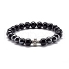 Natural Obsidian & Non-Magnetic Synthetic Hematite Round Beads Energy Stretch Bracelet for Men Women BJEW-JB06968-04-1