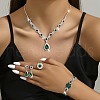 Teardrop Alloy Rhinestone Bracelets & Stud Earrings & Necklaces & Rings Set for Women SJEW-M102-02S-01-1