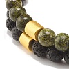 2Pcs 2 Style Natural Serpentine/Green Lace & Lava Rock Round Beaded Stretch Bracelets Set with Column Synthetic Hematite BJEW-JB07575-4