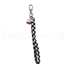 Fortune Cat Porcelain with Check Pattern Polyester Ribbons Pendant Decorations HJEW-JM03473-4
