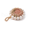 Copper Wire Wrapped Natural Black Agate/Green Aventurine/Rose Quartz/Unakite/Carnelian Pendants PALLOY-JF02891-5