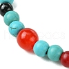 Synthetic Turquoise & Natural Black Onyx & Natural & Dyed Malaysia Jade & Natural Carnelian Stretch Bracelets BJEW-JB11474-01-3